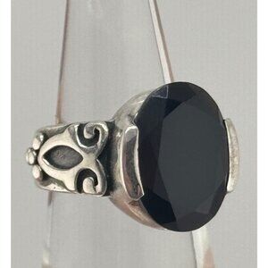 Silpada Sterling Silver Black Chalcedony Scroll Band‎ Ring R1410 Size 6